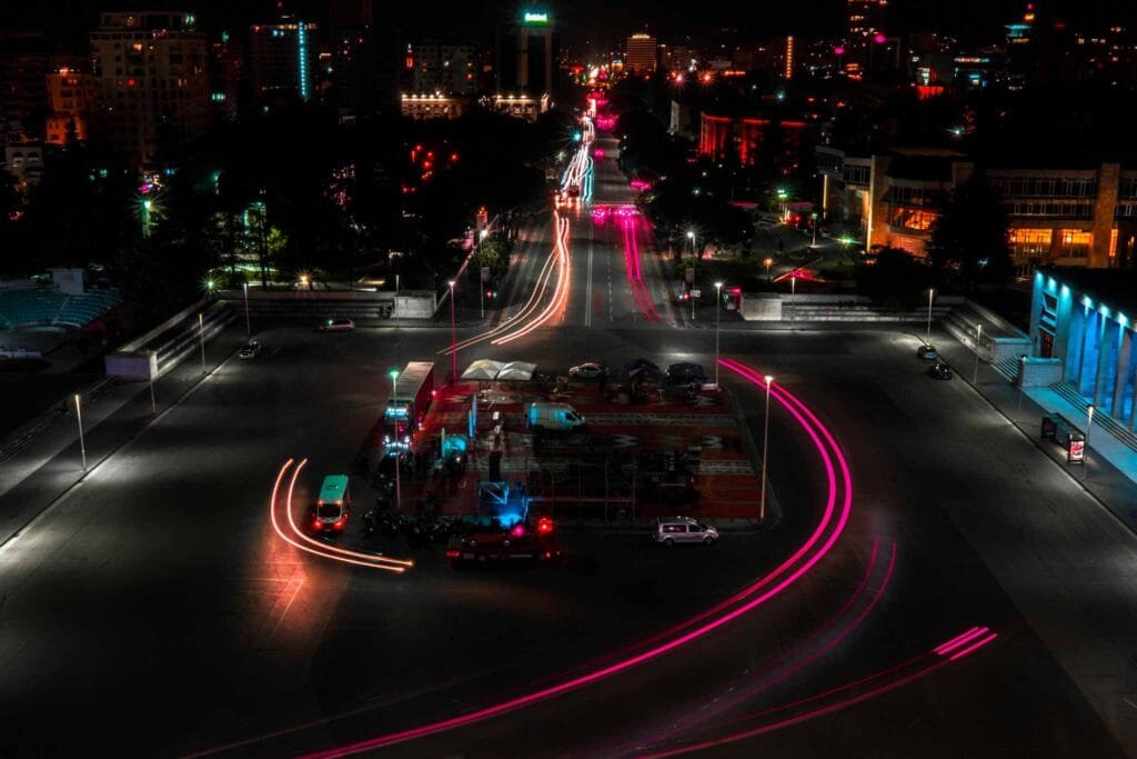 Nene Teresa Square by Night 1-Tirane